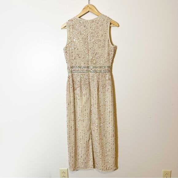 Mac Duggal Beaded Sleeveless High Neck Midi Sheath Dress Style #10509 Size 4 - Picture 8 of 11